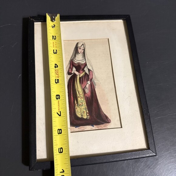 Antique Dark Thin Oak Mission Arts & Crafts Frame W/ Fashionable Woman 9x7” - Picture 7 of 8